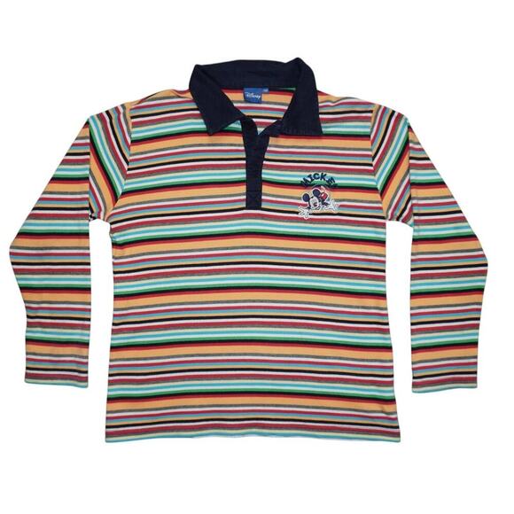 Vintage Disney Mickey Mouse Striped Long Sleeve Rugby Shirt  (Fits Kids M/L) - Picture 1 of 9